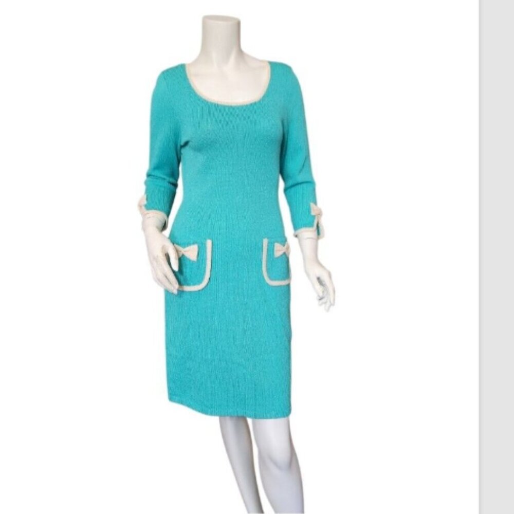 Vtg Jennifer Roberts Knit Bracelet Sleeve Bows Dress - Picture 2 of 11